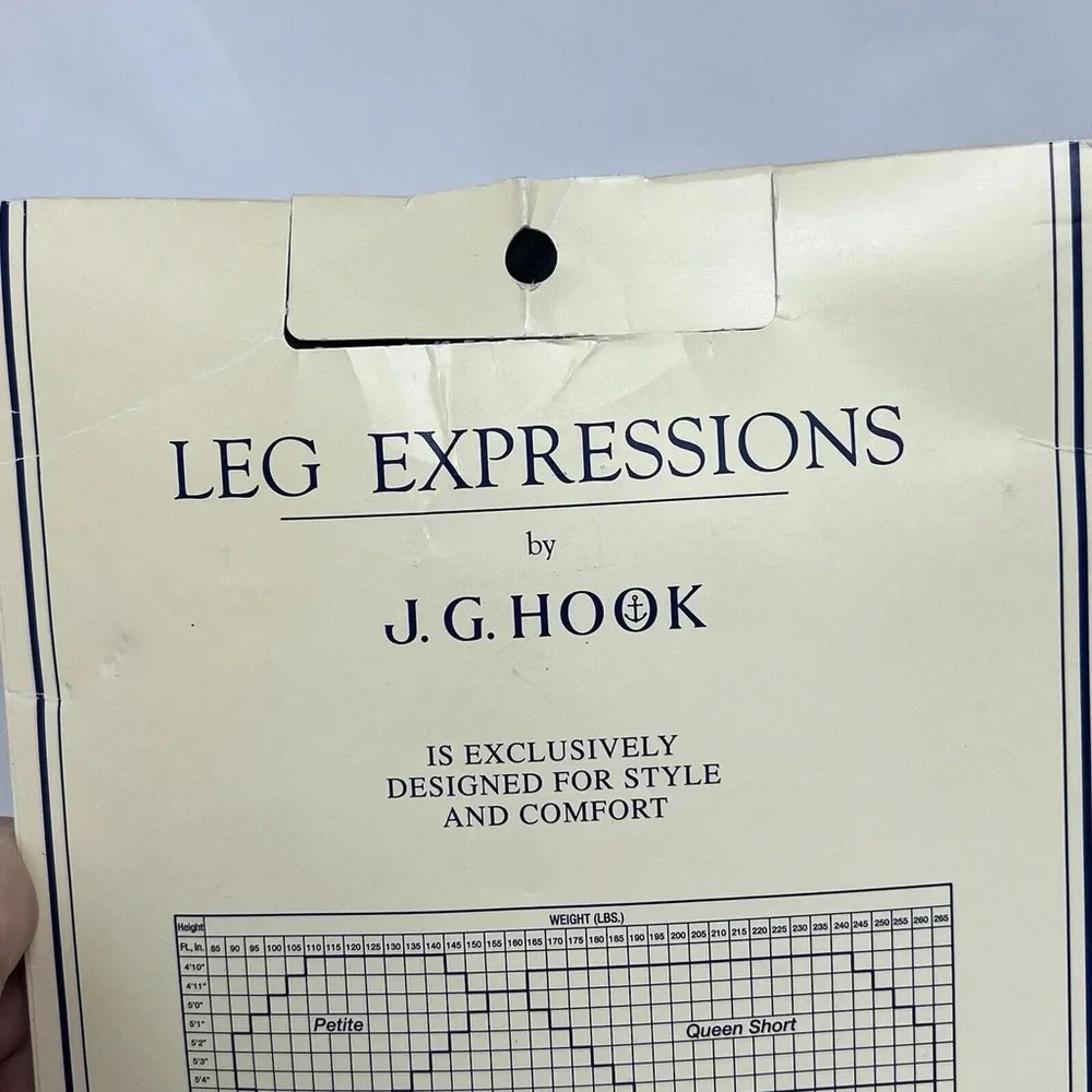 Vintage J.G. Hook Leg Expressions Silky Sheer Black Pantyhose Size‎ Queen Short